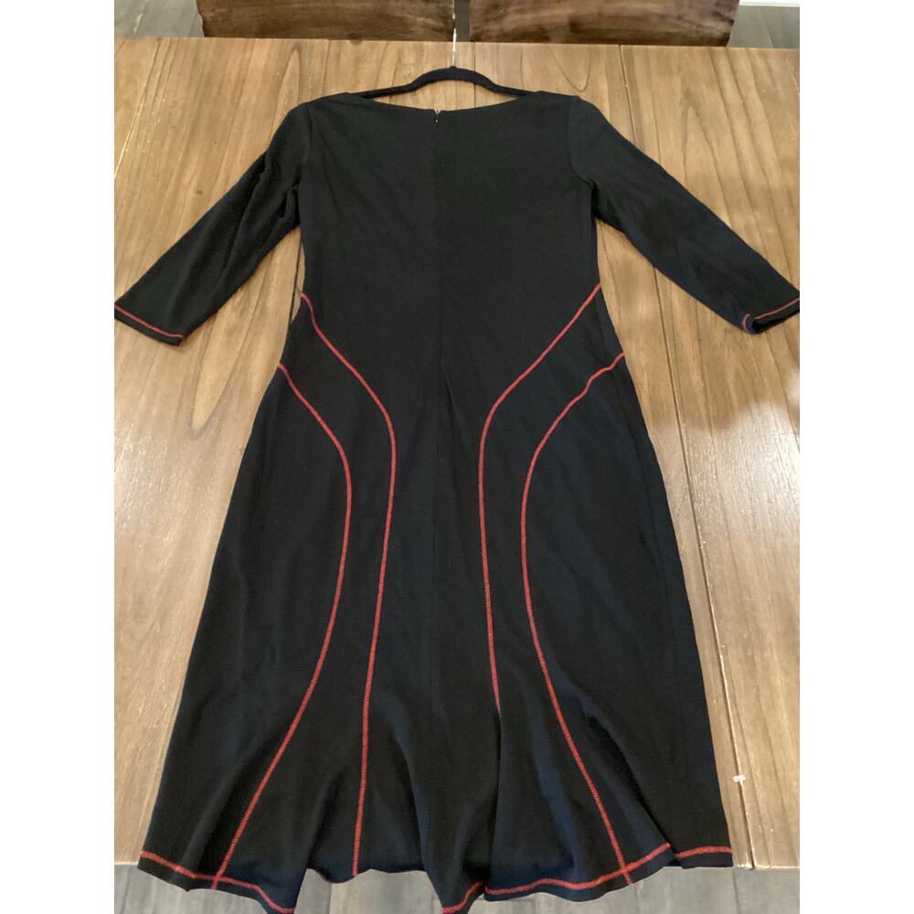 David Meister Black red stitch detail Knee Length sheath Dress 3/4 Sleeves 10